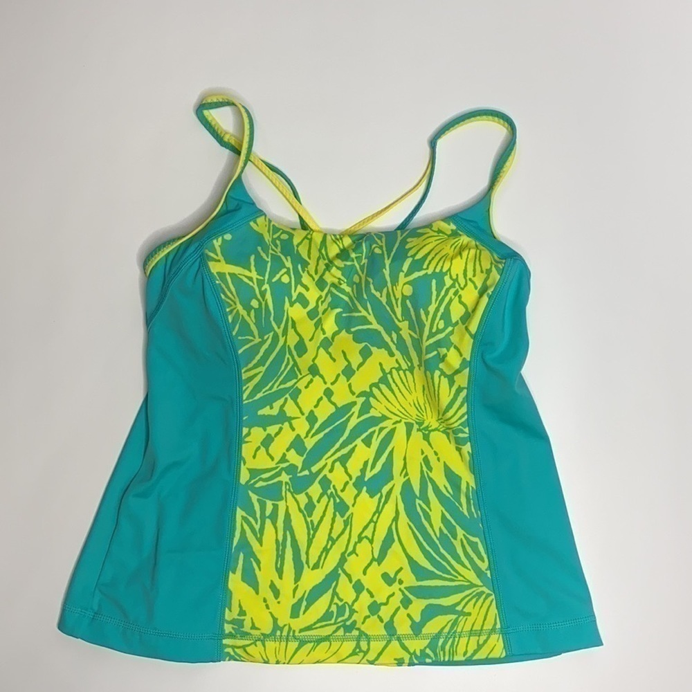 Lands' End Blue Yellow Tankini Swim Suit Top